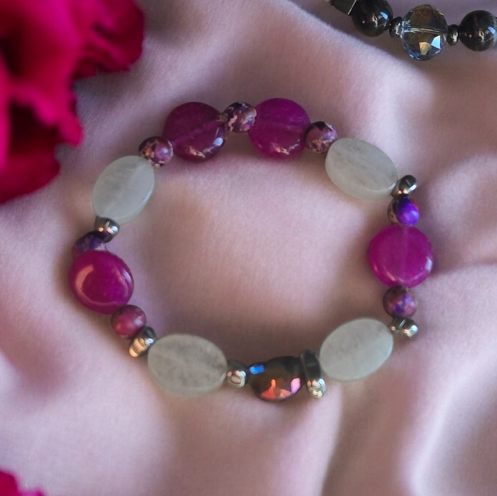 Dyed Quartz & Imperial Jasper Stretchy Bracelet